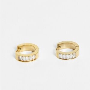 Bohomoon Alexa gold plated stainless steel hoop earrings with baguette crystals